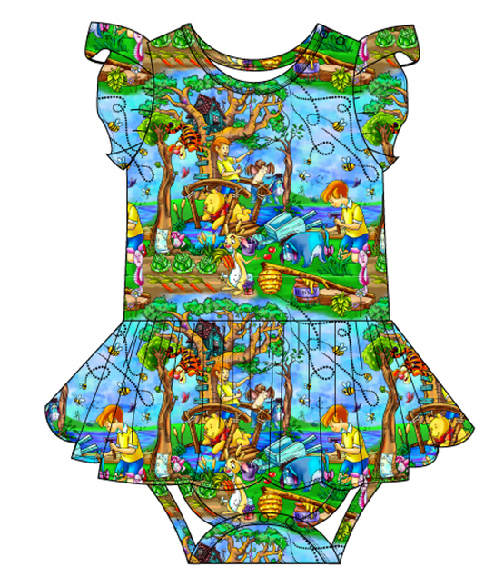 Honey Adventures Flutter Sleeve Bodysuit Twirl Dress