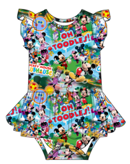Hot Diggity Dog Flutter Sleeve Bodysuit Twirl Dress